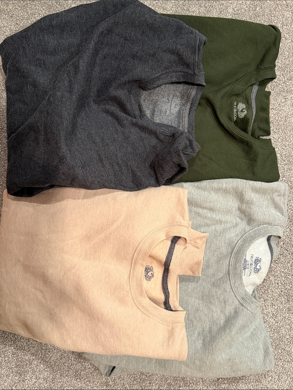Fruit of the Loom Crewneck Sweatshirts - Olive, Charcoal, Tan, Gray